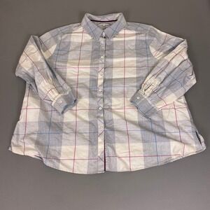 Foxcroft NYC Shirt Button Up Women's Plus 22W Gray Pink Plaid Cotton Long Sleeve